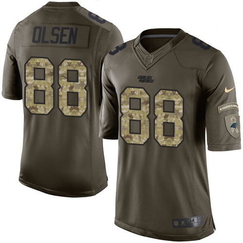 Men's Limited Greg Olsen Nike Jersey Green - #88 Salute to Service NFL Carolina Panthers